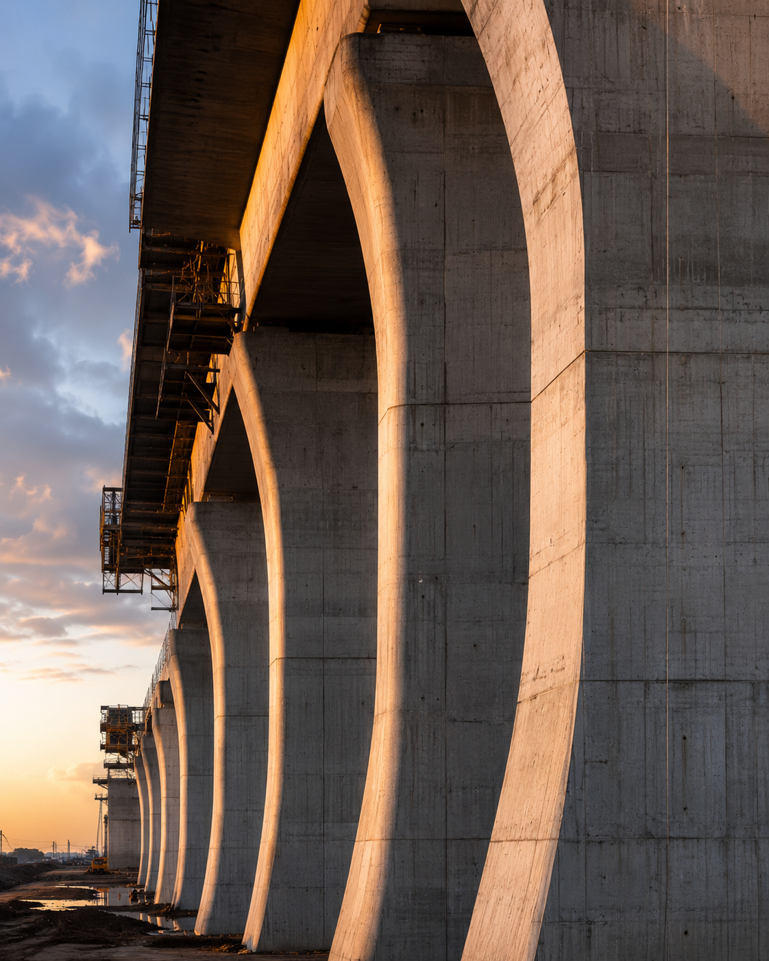 Modern concrete arch bridge under construction
